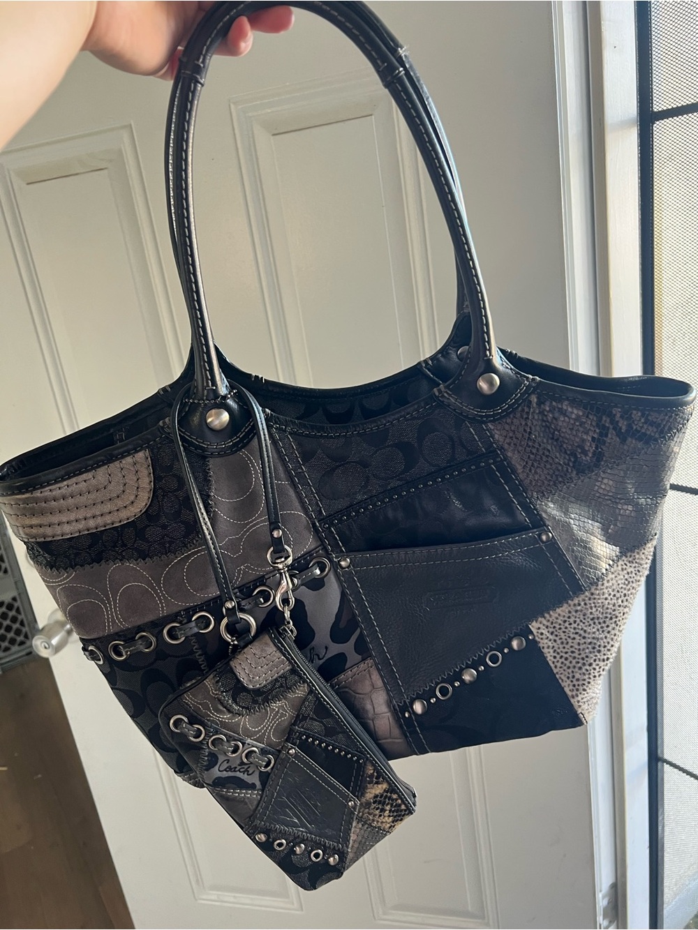 Coach Patchwork Black Animal Print Bleaker Tote with Wristlet Set - Picture 3 of 4